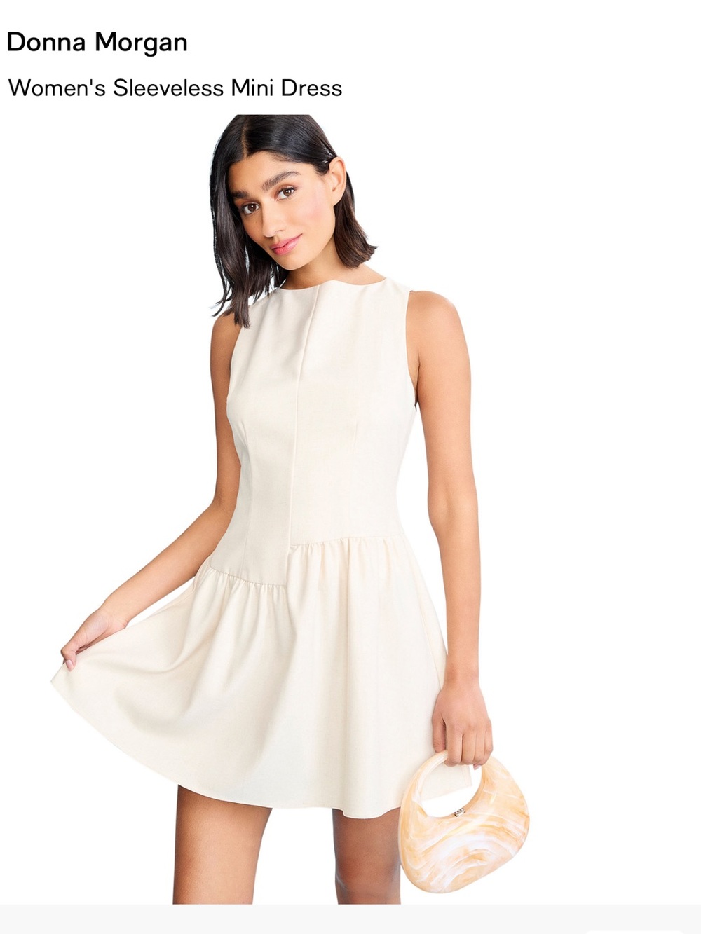 Donna Morgan Cream Sleeveless Bateau Neck Mini Dress